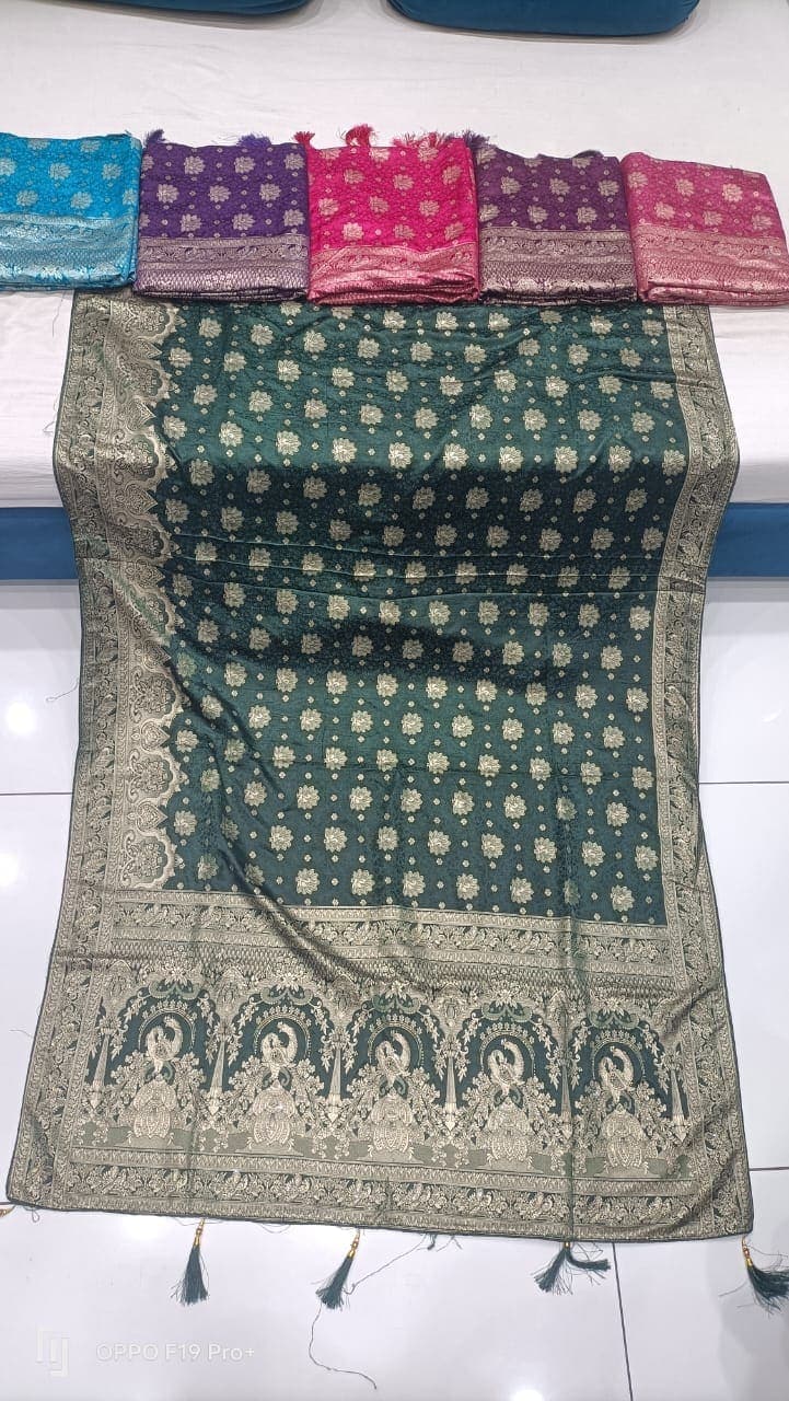 Marakat Emerald Swarovski Silk Saree