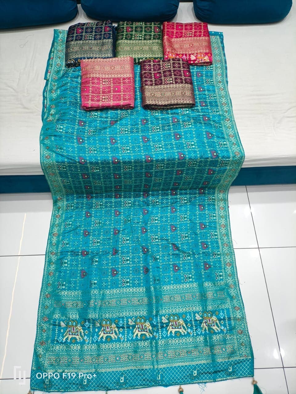 Turquoise Rajwadi Patola Handwork Saree
