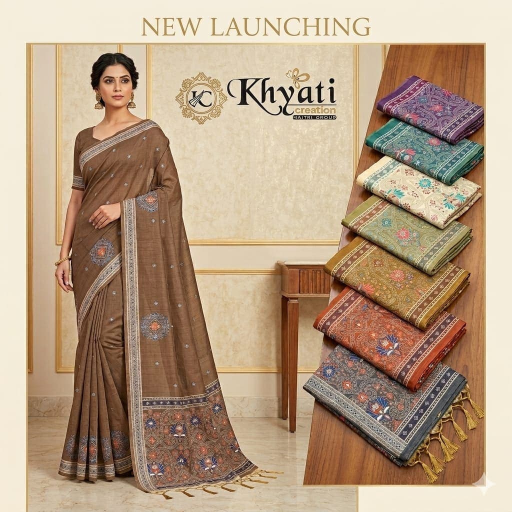 Sepia Kantha Handloom Cotton Saree