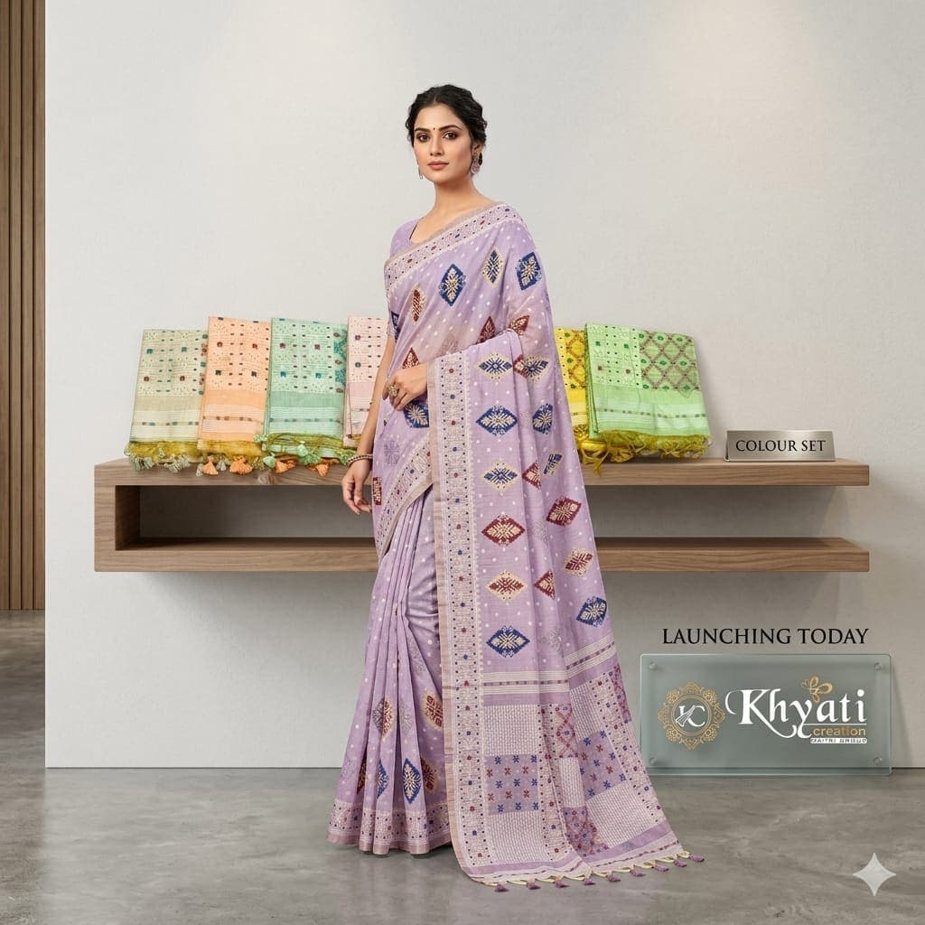 Manjari Lilac Handloom Cotton-Linen Saree